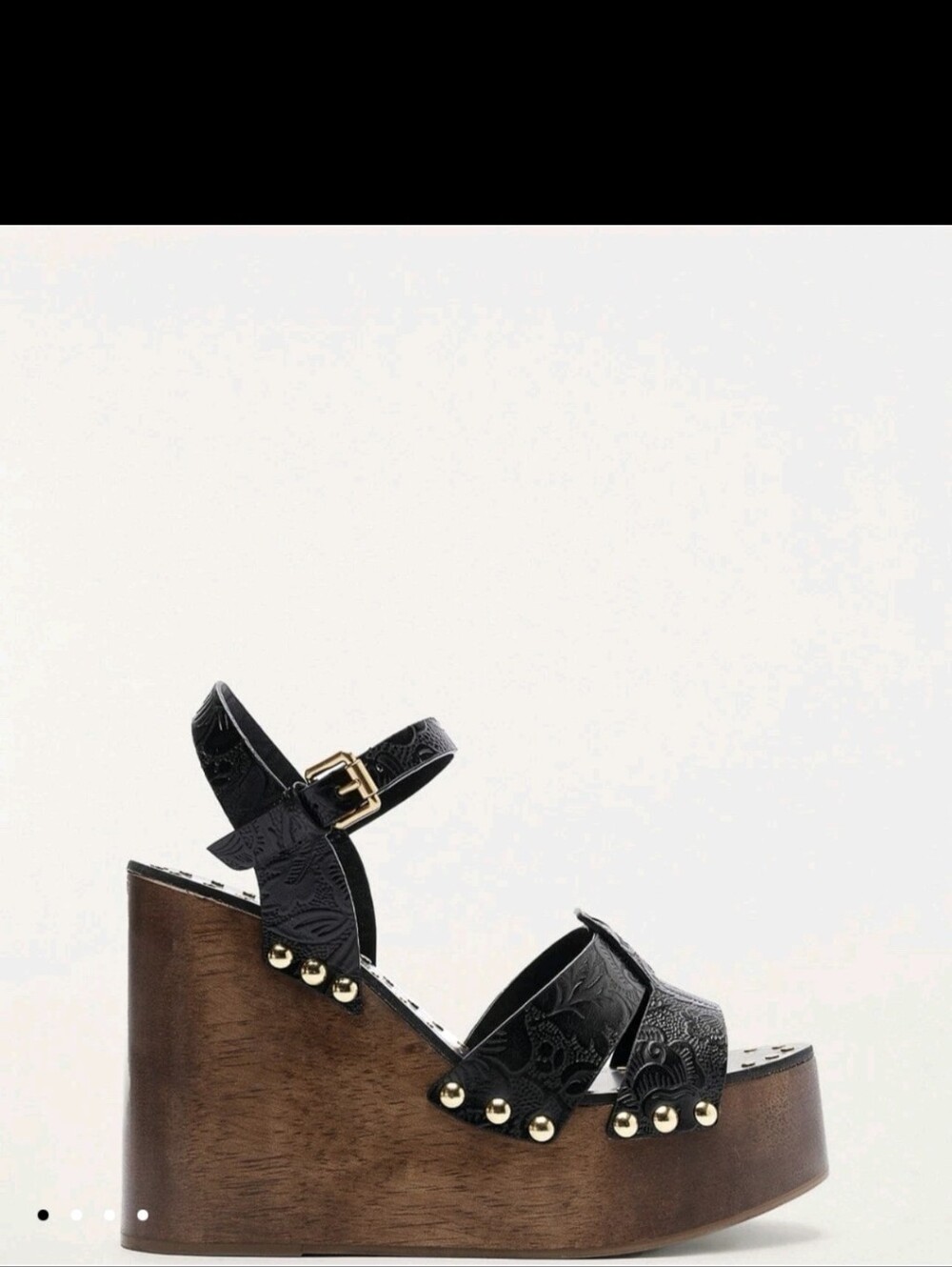 Farm Rio Black Embossed Leather Platform Wedge Sandals - Picture 2 of 2